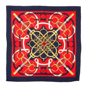 HERMÈS EPERON D'OR RED BLUE SILK SCARF